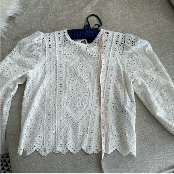 THE KOOPLES Black Lace Long-Sleeve Blouse Size 0 Scallop Hem Fitted Top - Picture 5 of 5